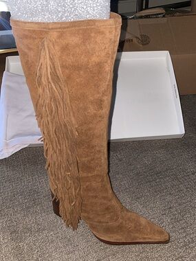 SCHUTZ Tan Suede Over-the-Knee Fringe Boots